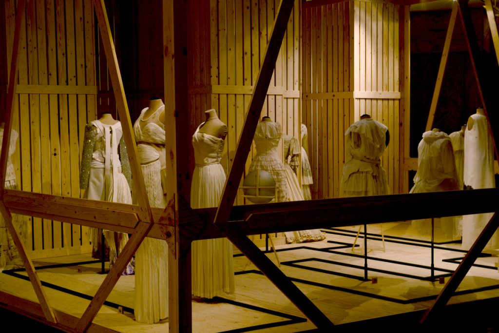 Exhibition display of white feminine garments