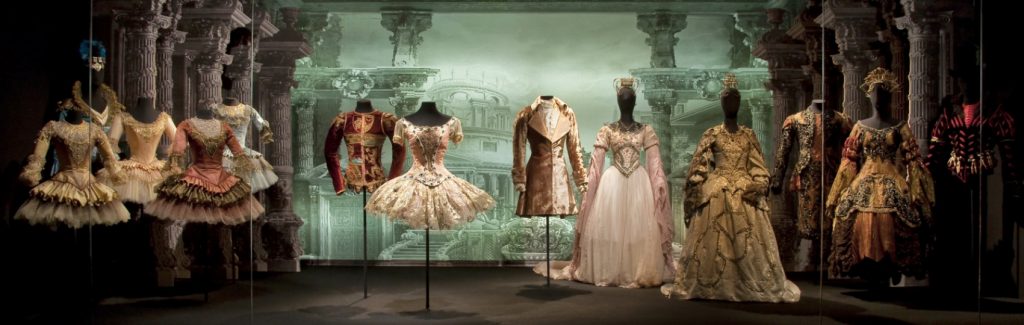 Exhibition display of dressed mannequins in ballet costumes