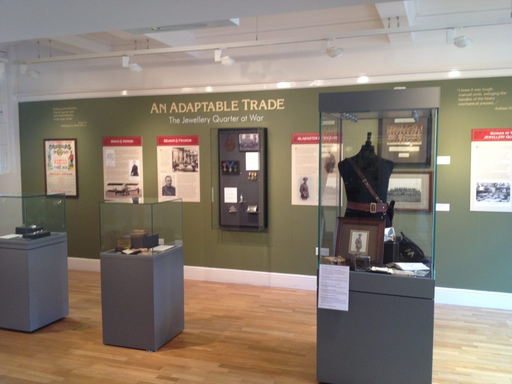 Exhibition display of jewellery in cases