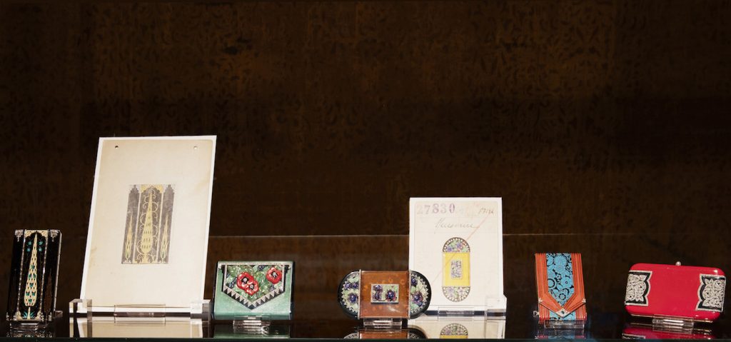 Exhibition display of jewelled vanity cases