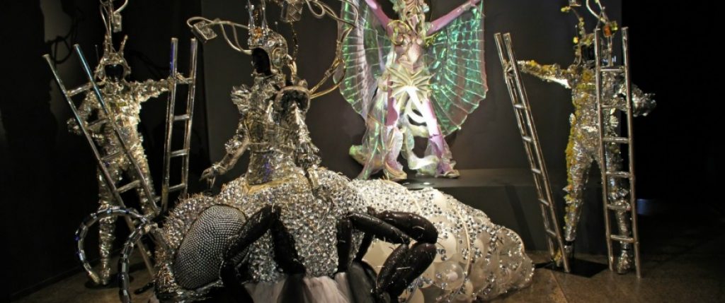 Exhibition display of fantasy-style silver costumes