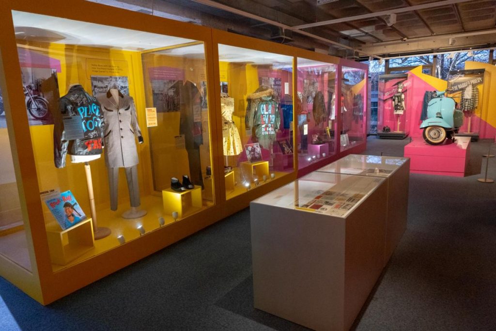 Exhibition display cases of dresses