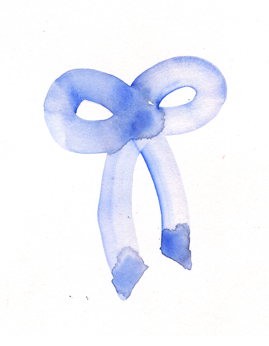 Pale blue bow painted in water colour