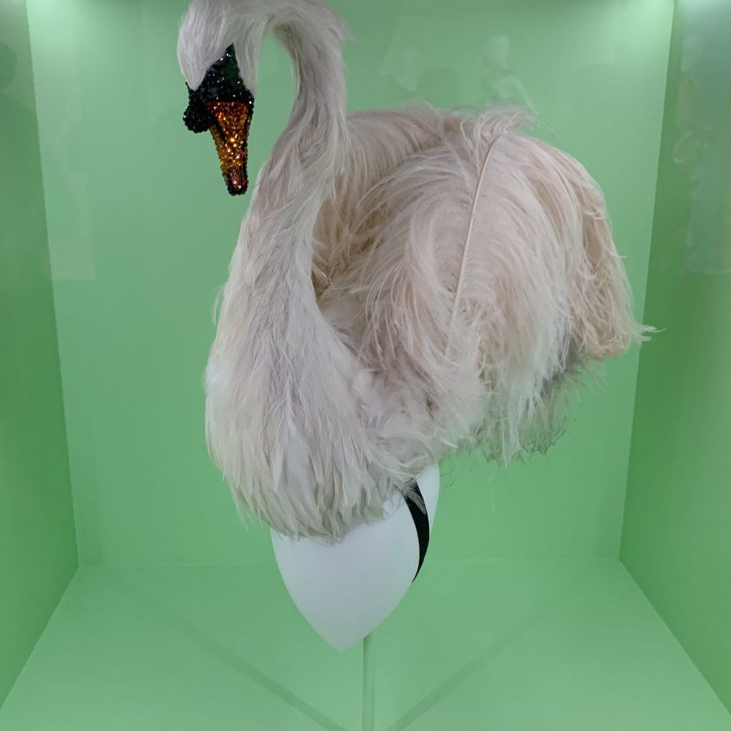 Exhibition installation of fake swan