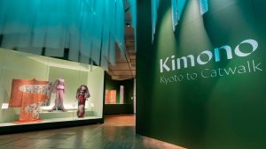Title to exhibition and three kimonos on display