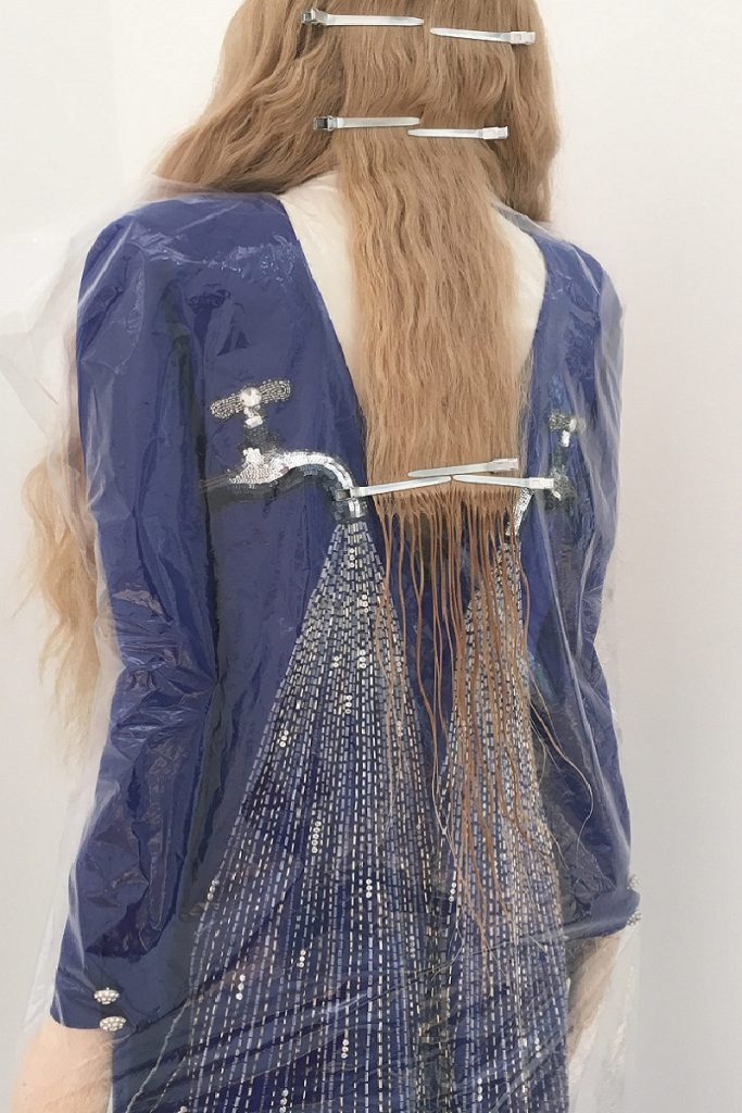 Rear view of dressed mannequin with hair detail