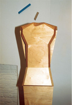 Exhibition display of wooden angular mannequin