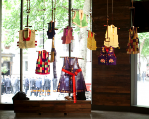 Exhibition display of hanging garments