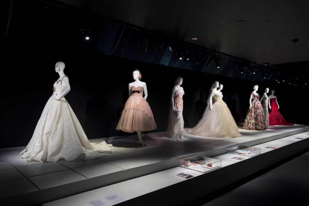 Exhibition display of mannequins in wedding attire