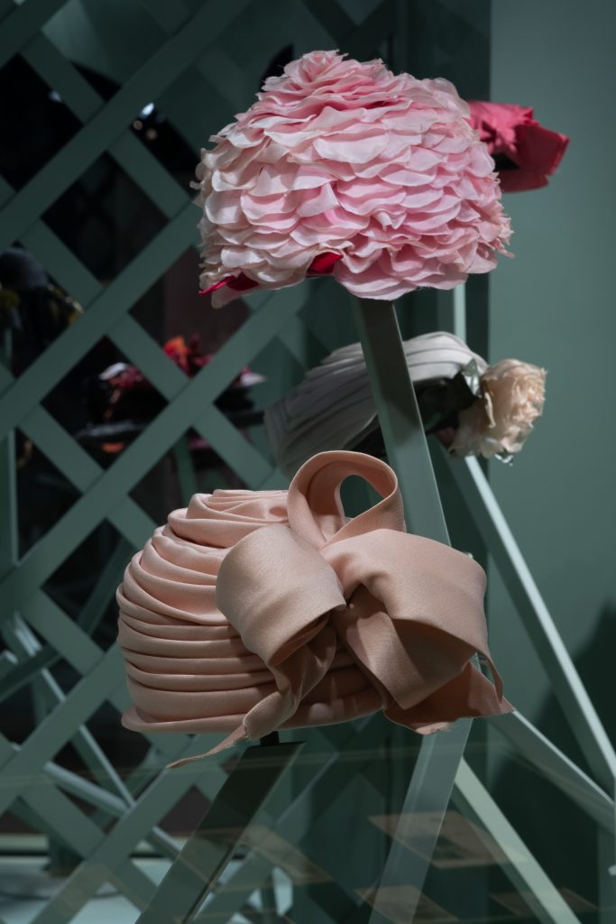 Exhibition display of rose shaped hats