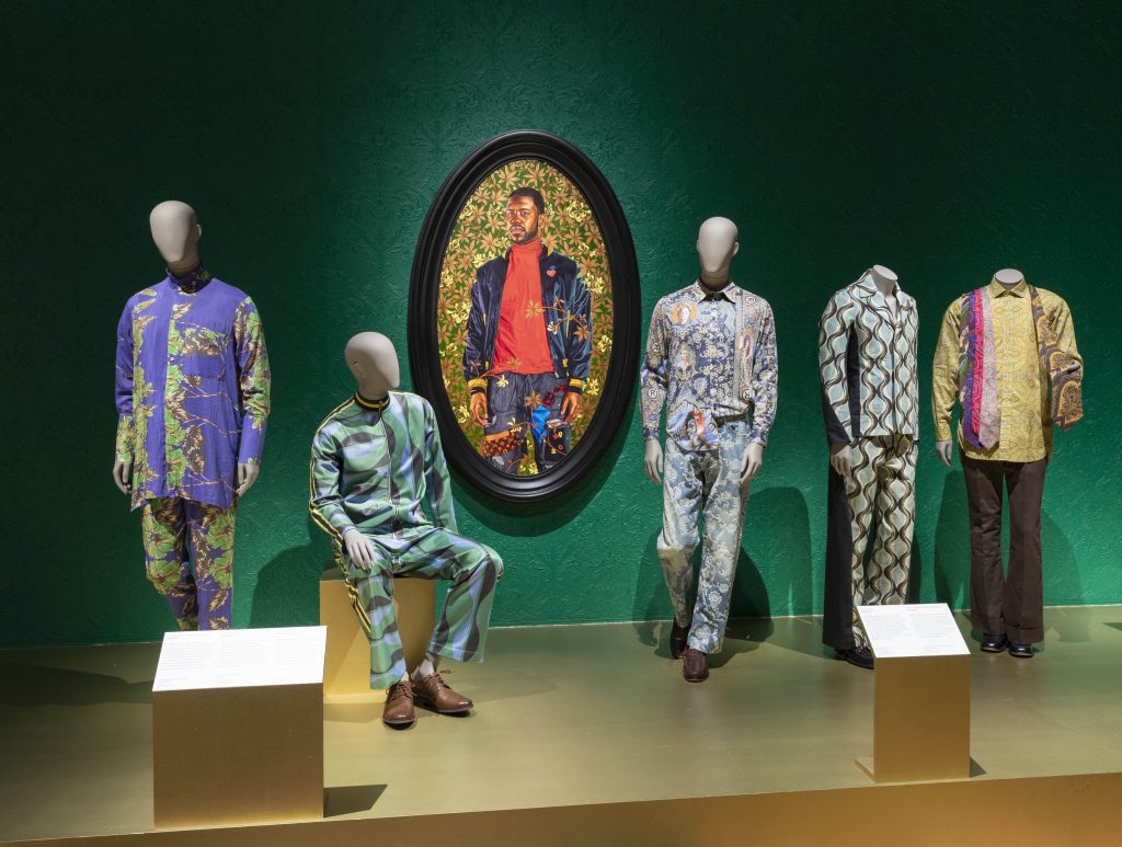 Installation view of Fashioning Masculinities Exhibition at V&A Museum, London