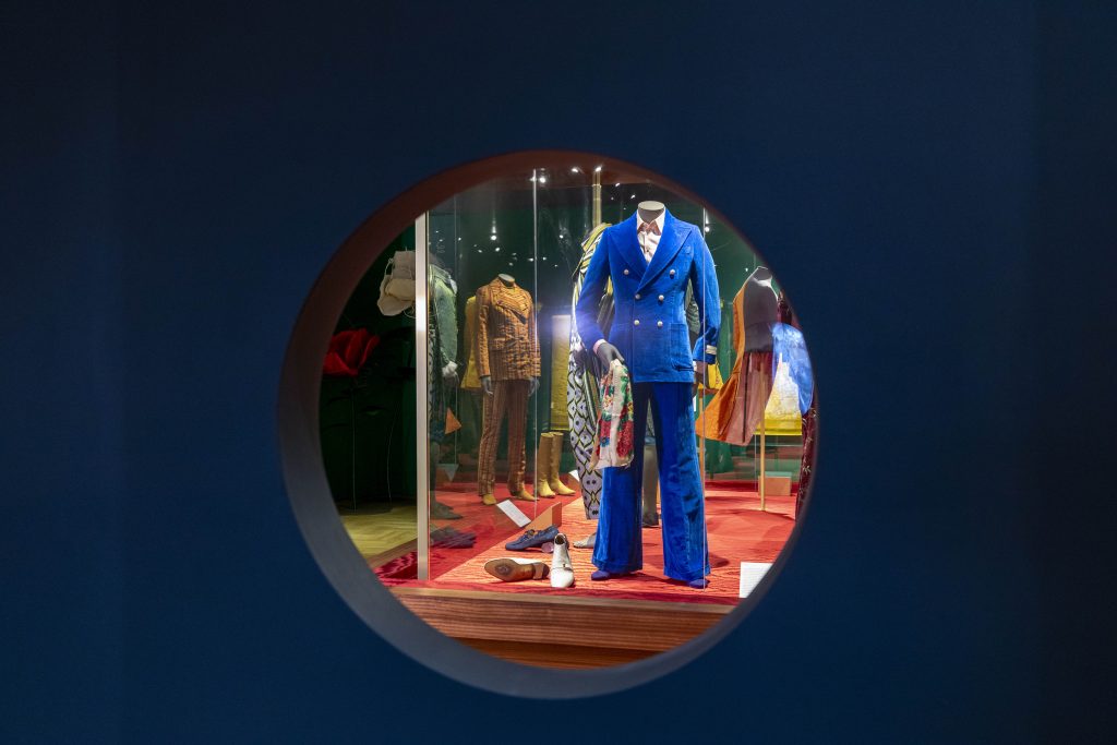 Installation view of Fashioning Masculinities Exhibition at V&A Museum, London