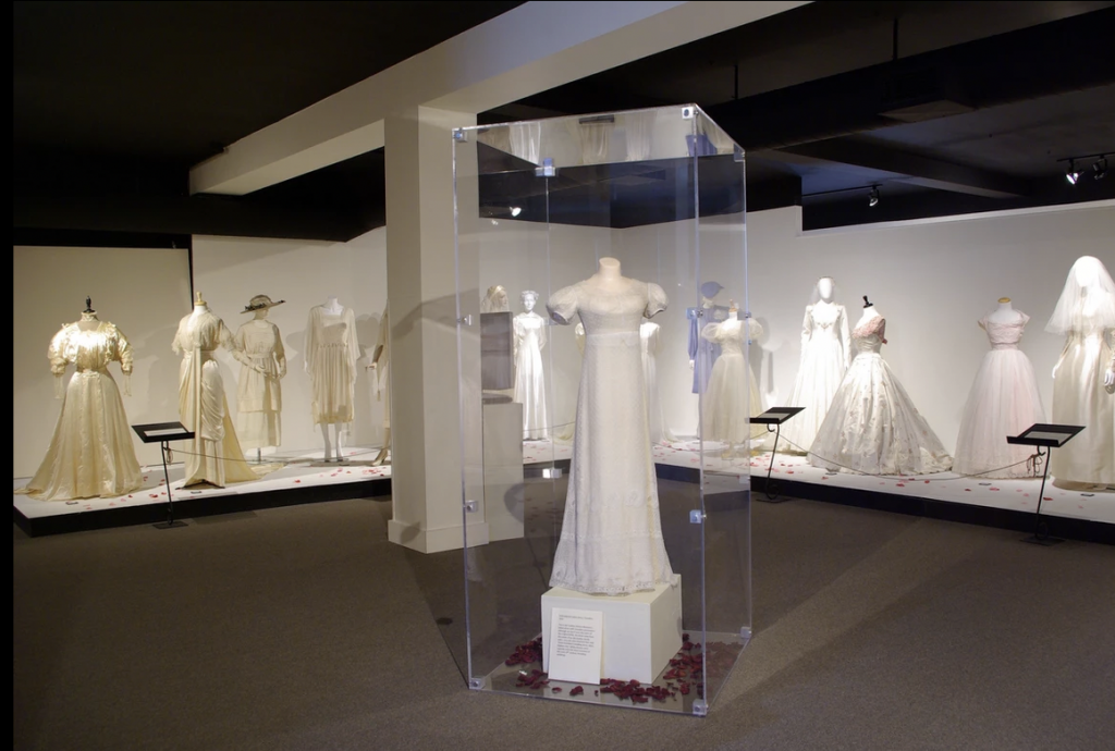 wedding gowns displayed on mannequins