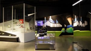 gallery with sneakers on display on variety of plinths